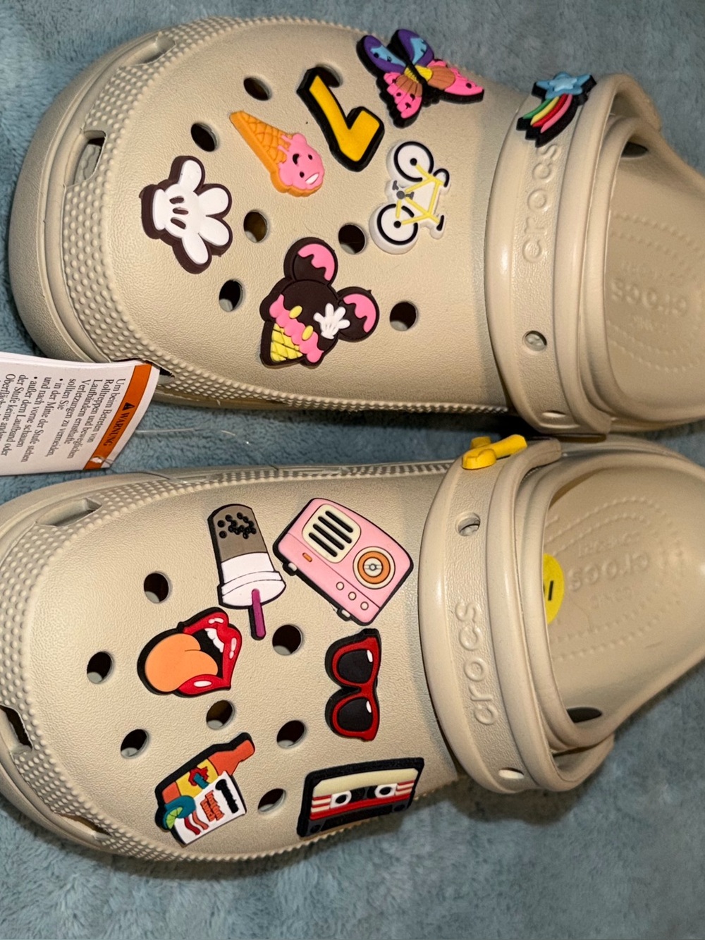 CROCS Beige platformClog Sandals with Colorful Jibbitz Charms